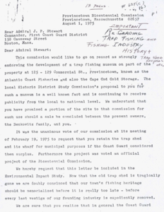 Letter from  Provincetown Bicentennial Commission to Rear Admiral Stewart
